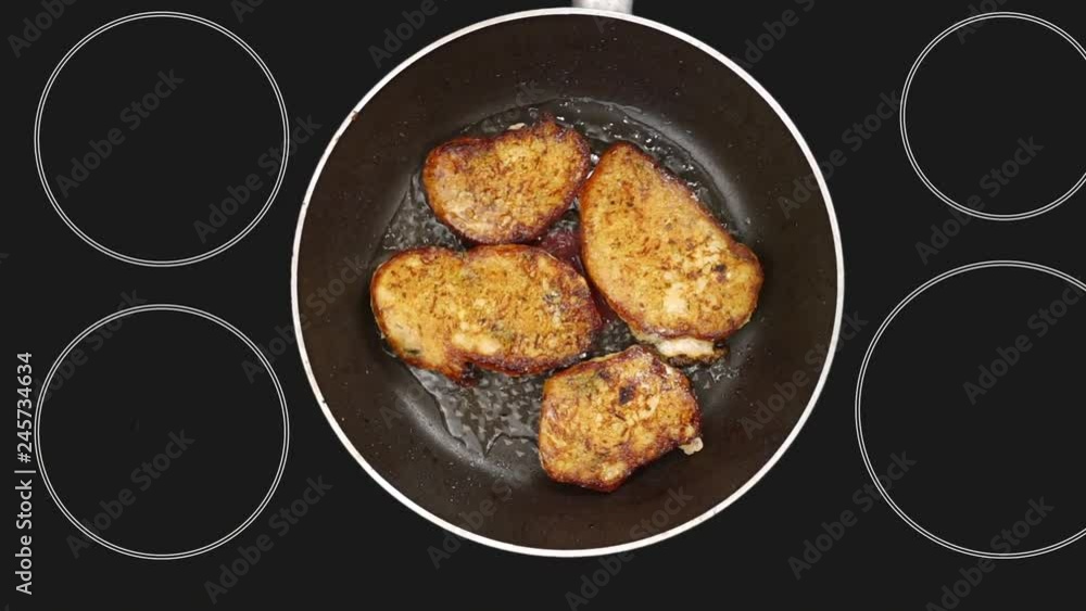 Point of view of the chef, which fries pancakes in a hot frying pan. Point of view of the chef, which fries pancakes in a hot frying pan.