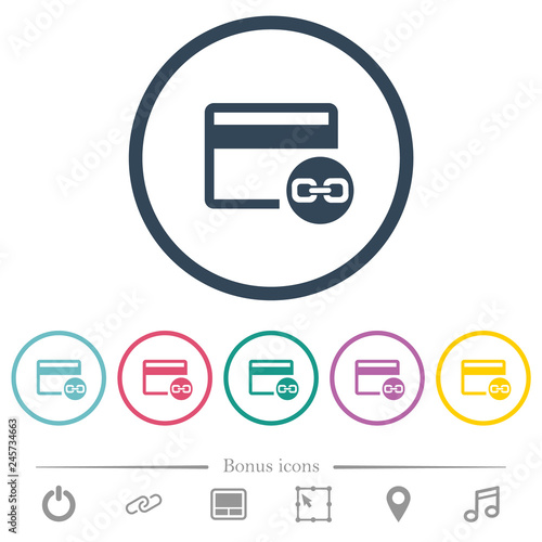 Attach credit card to account flat color icons in round outlines