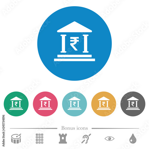 Indian Rupee bank office flat round icons