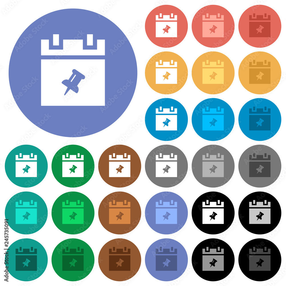 Pin schedule item round flat multi colored icons Pin schedule item round flat multi colored icons