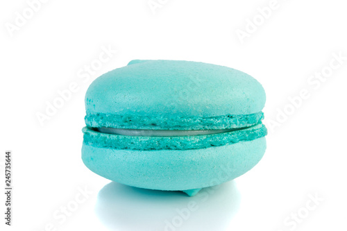 Sweet colorful macarons isolated on white background.