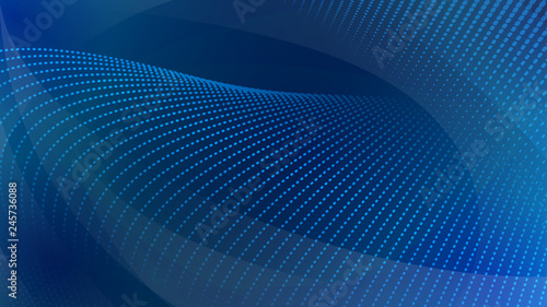 Abstract background of curved surfaces and halftone dots in blue colors