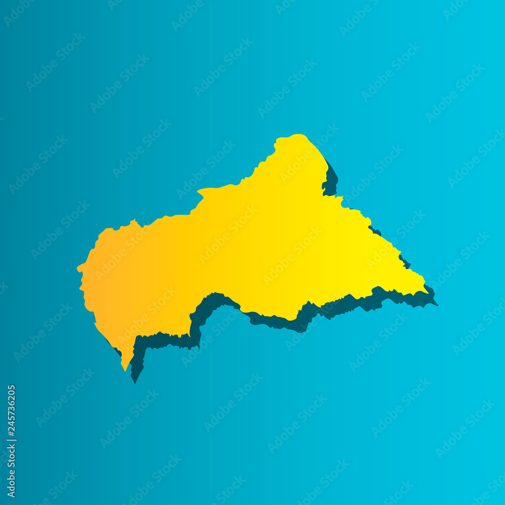 Fototapeta premium Political map African state - Central African Republic. Colorful vector isolated illustration icon. Yellow (orange) silhouette with shadow. Blue background