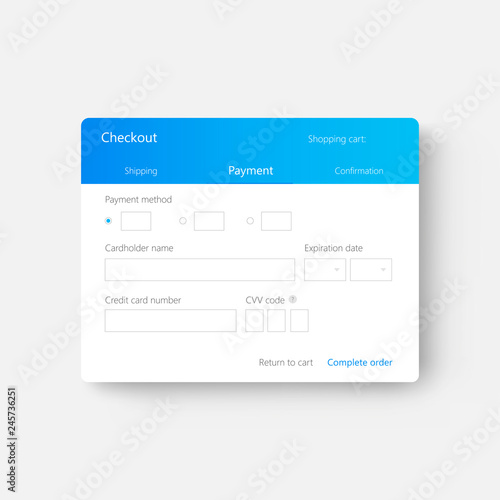 Checkout ui, payment form interface. Vector illustration