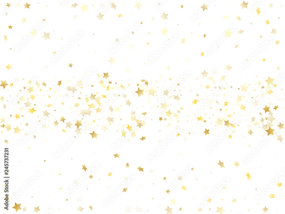 Flying gold star sparkle vector with white background.