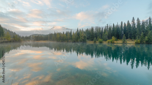 Cascade Pond in the morning with water reflection   Banff National park