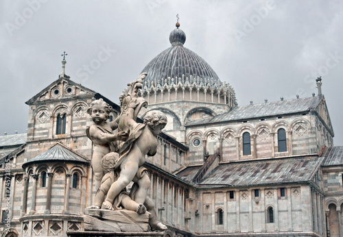 View of Santa Maria Assunta Cathedral with the monument in front of it, Pisa, Italy