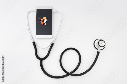 Telemedicine. Smartphone and stethoscope, Health care, medicine, hospital