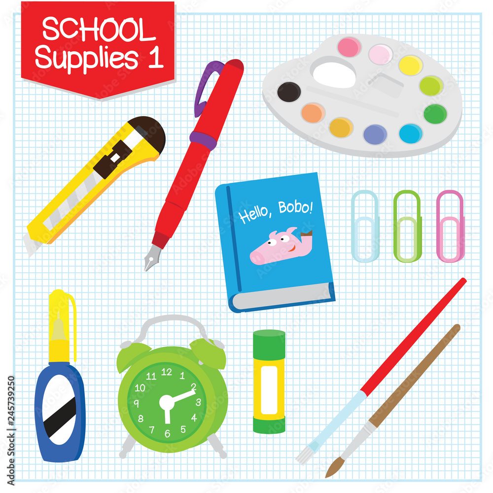 A picture of school supplies isolated in white. A picture of school supplies isolated in white.