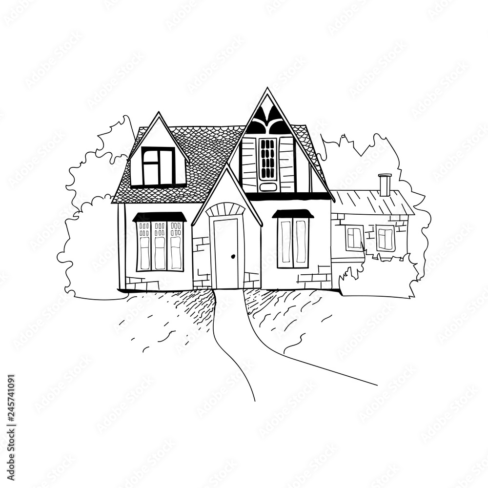 Sketch of the house architecture . Free hand drawing vector