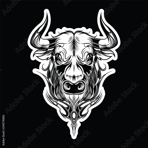 Bull, taurus painted tribal ethnic ornament. Vector illustration