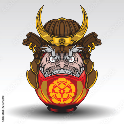 Daruma dall have on Samurai Warrior Armor., Tattoo concept.