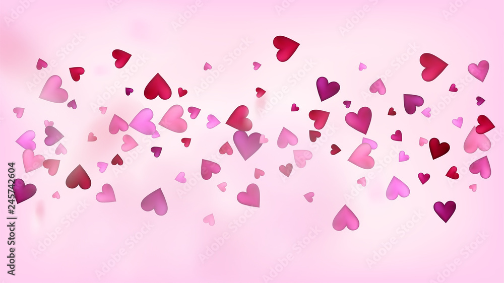 Falling Hearts Vector Confetti. Valentines Day Wedding Pattern. Modern Gift, Birthday Card, Poster Background Valentines Day Decoration with Falling Down Hearts Confetti. Beautiful Pink Border