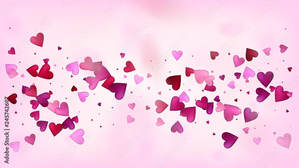 Falling Hearts Vector Confetti. Valentines Day Romantic Pattern. Luxury Gift, Birthday Card, Poster Background Valentines Day Decoration with Falling Down Hearts Confetti. Beautiful Pink Glitter