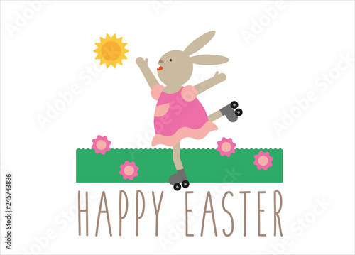 Cute easter bunny on roller skates