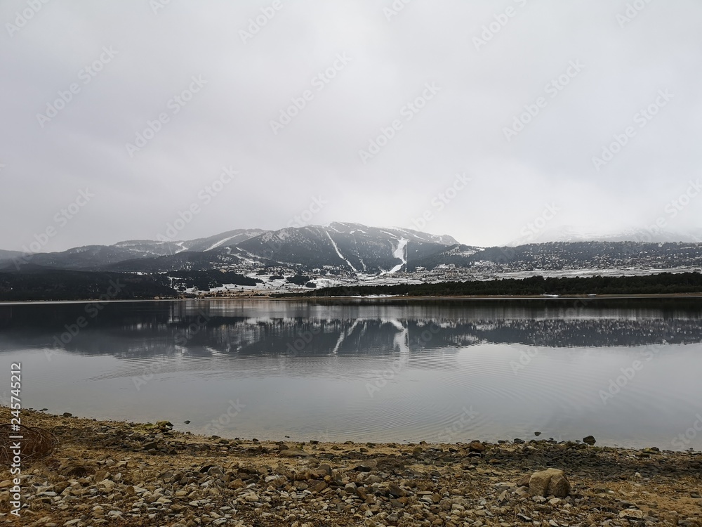 A wonderful lake with snowy landscape