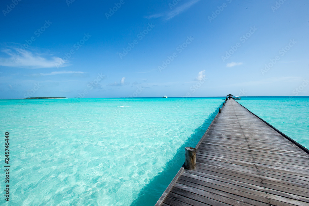 Obraz premium tropikalna wyspa Malediwy z białą piaszczystą plażą i morzem