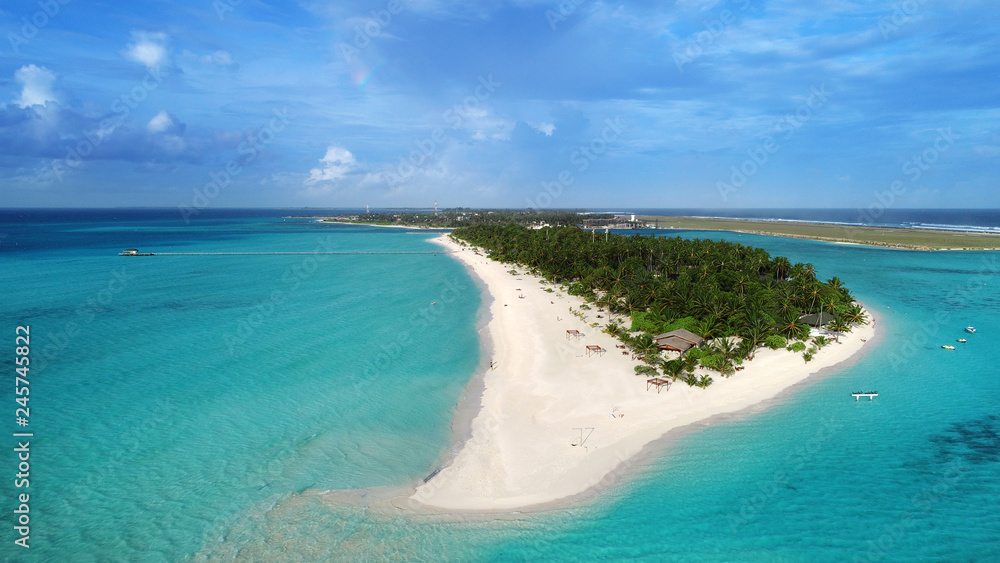 beach with water bungalows at Maldives beach with water bungalows at Maldives