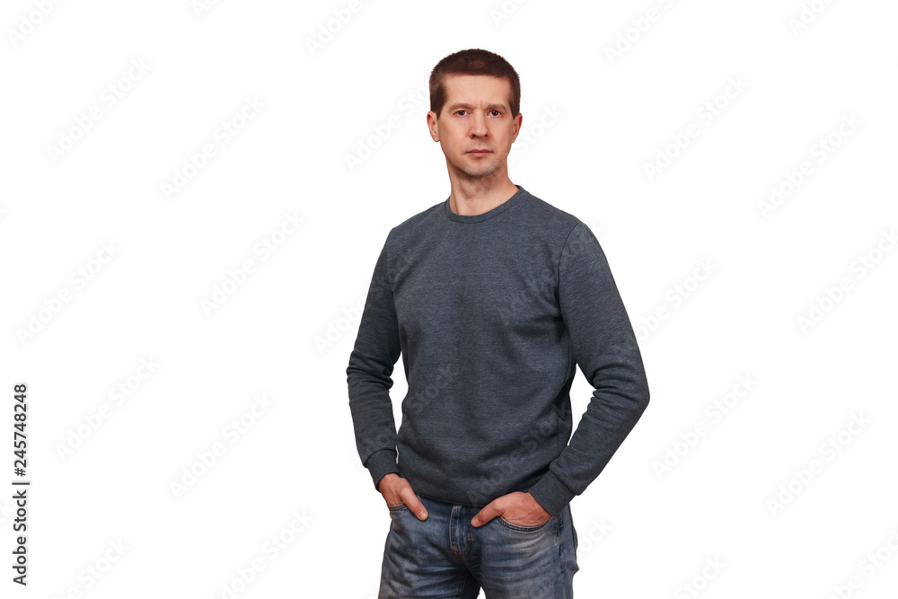 The man in warm in long sleeved t-shirt and jeans
