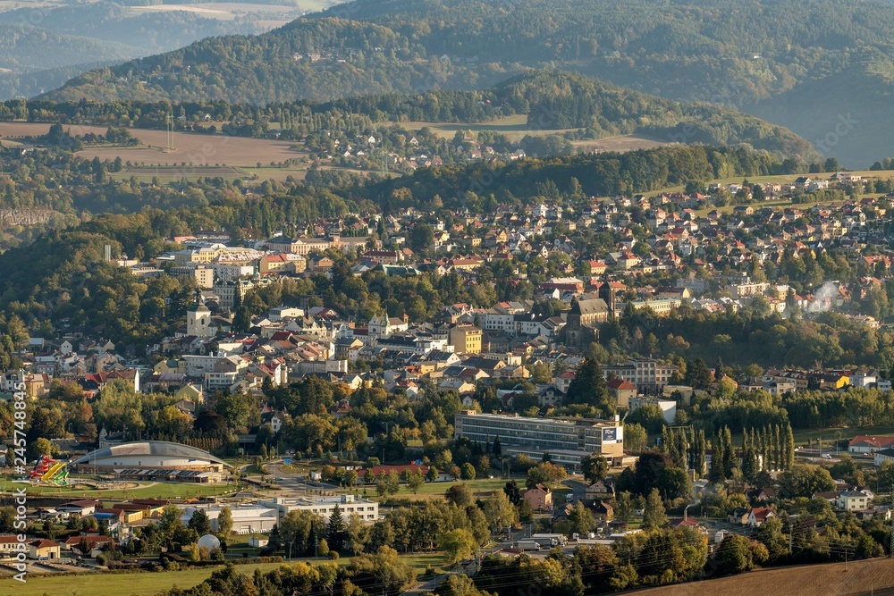 Turnov city, center of the Bohemian Paradise on aerial photography