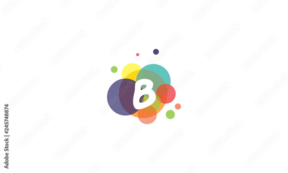 Bright and colorful image of the letter B, against the background of multicolored circles.