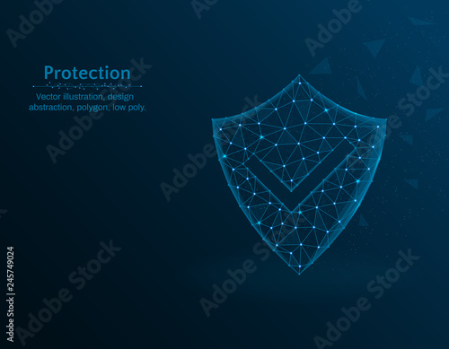 Security Shield vector illustration, protection polygon icon on blue background, abstract design illustration