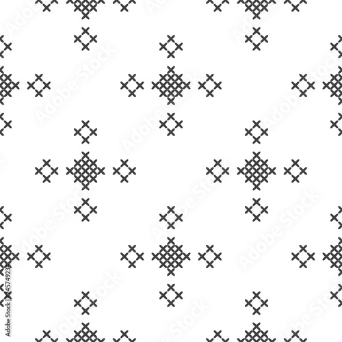 Cross stitch  seamless decorative pattern. Embroidery and knitting. Abstract geometric background. Ethnic ornaments.
