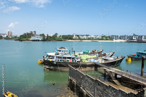 Mombasa old port. Old town in Mombasa. View from fish market.