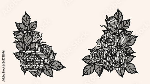 
Rose lace ornament vector by hand drawing.Beautiful flower on brown background.Sunset memory rose vector art highly detailed in line art style.Flower tattoo for paint or pattern. 