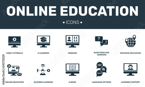 Online Education set icons collection. Includes simple elements such as E-learning, Webinar, E-book, Blended learning premium icons