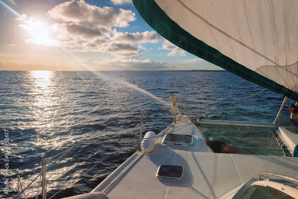 catamaran sailing on the ocean