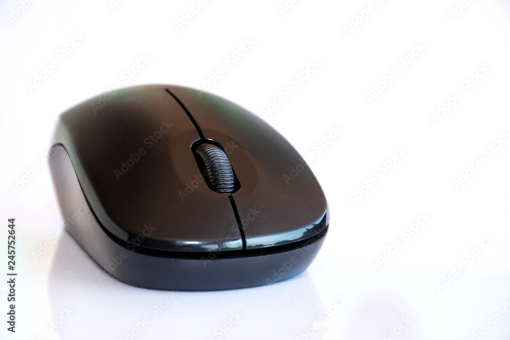 Isolated black wireless mouse on white background Isolated black wireless mouse on white background