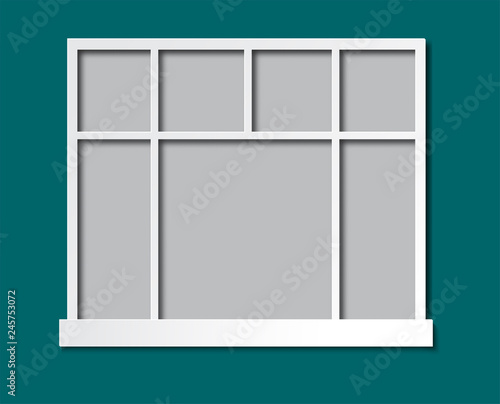 The window template in the house. View from the room. Design to add your own landscape. Vector illustration