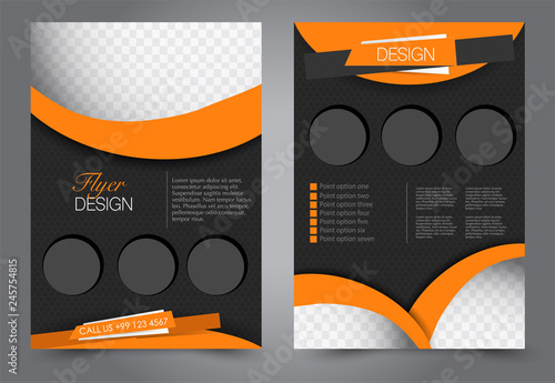 Abstract flyer template. Business brochure design. Black and orange color. Vector illustration.