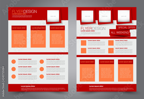 Abstract flyer template. Business brochure design. Red and orange color. Vector illustration.