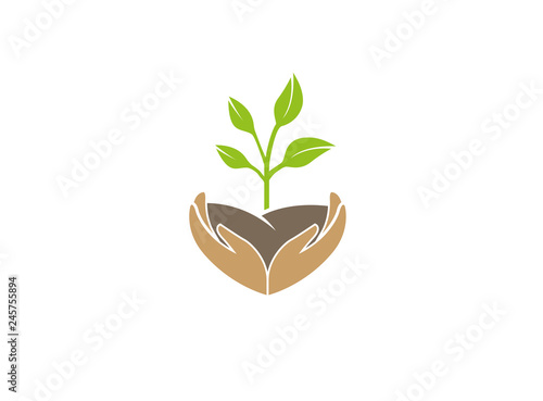 Hands that care for plants and nature logo