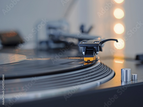 Indoor close-up photography from a record player. photo
