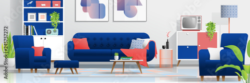 Interior background with colorful living room , vector , illustration