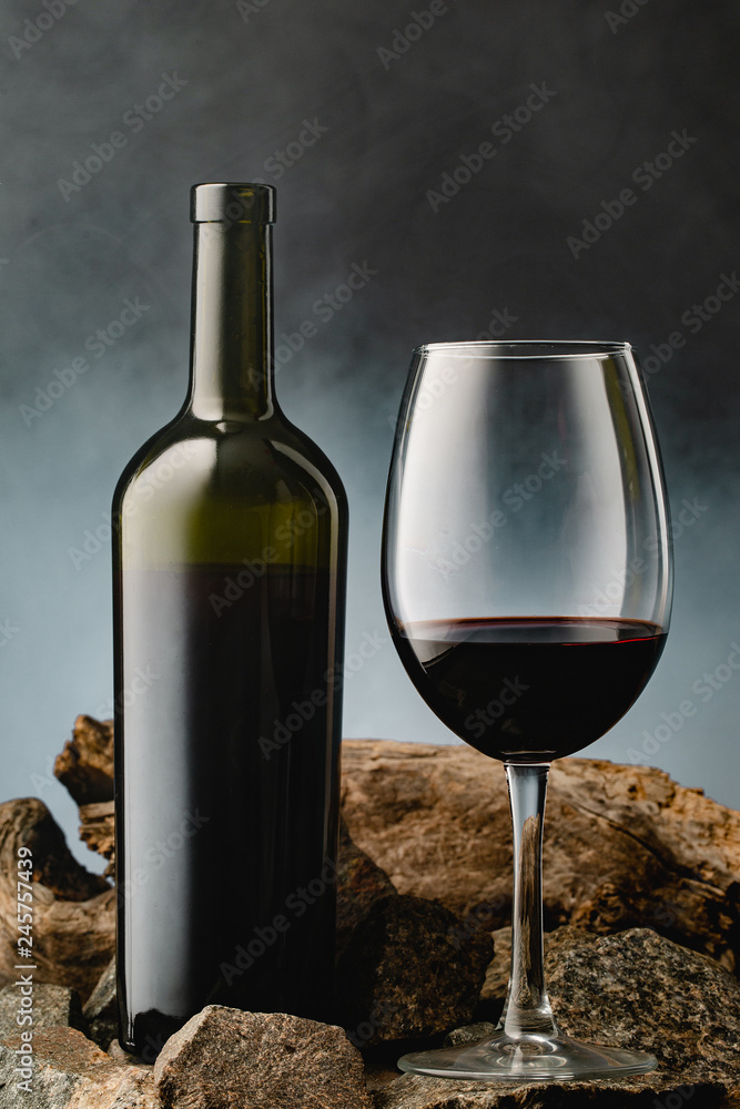 red wine bottle with the glass