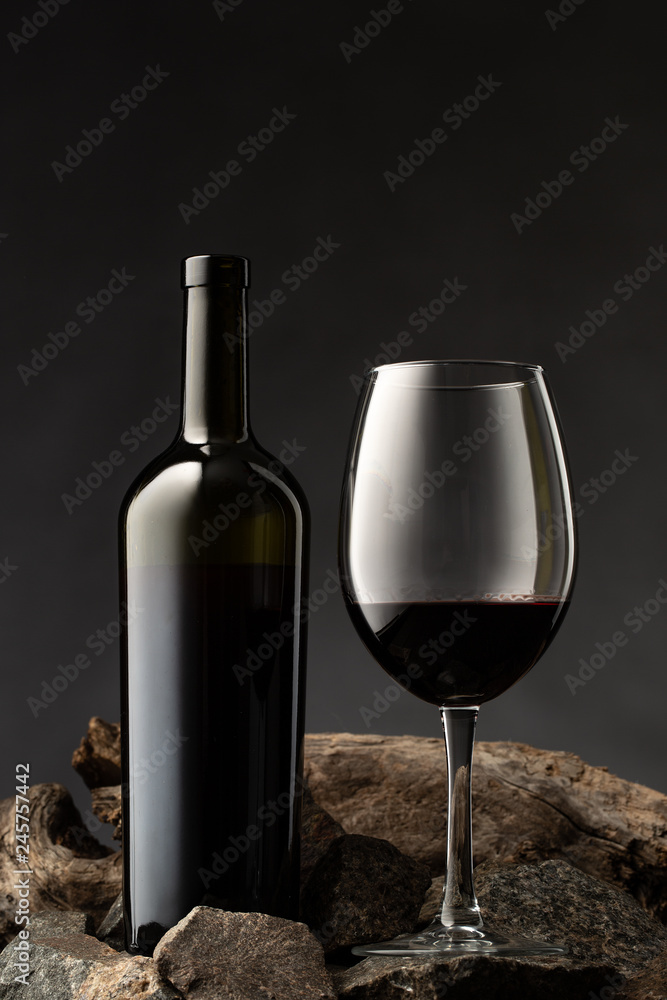 red wine bottle with the glass