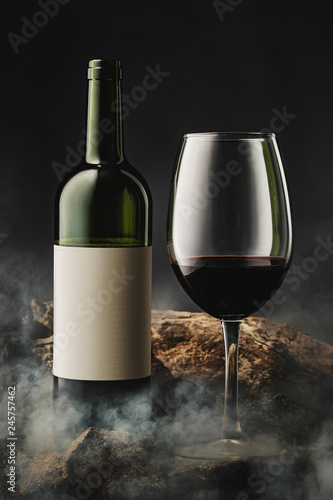 mockup red wine bottle with the glass