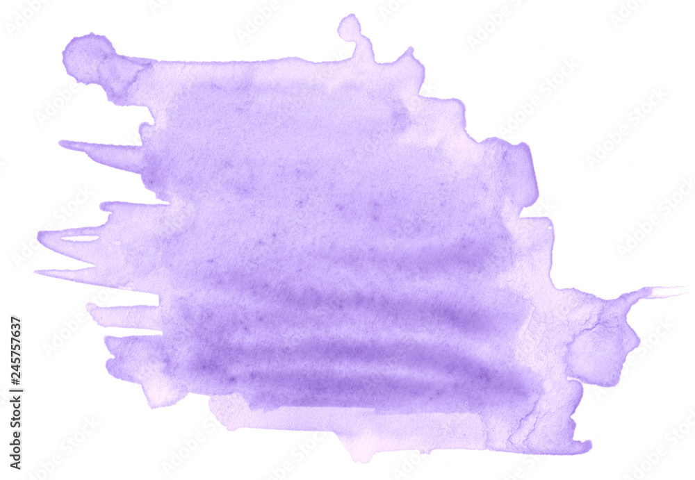 Lilac pastel watercolor hand-drawn isolated wash stain on white background for text, design. Abstract texture made by brush for wallpaper, label. Lilac pastel watercolor hand-drawn isolated wash stain on white background for text, design. Abstract texture made by brush for wallpaper, label.