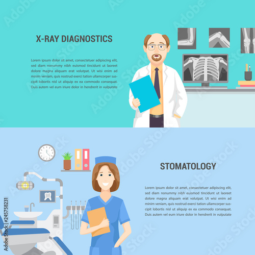 Set of horizontal medical banners flat design.