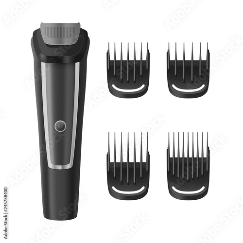 Realistic Detailed 3d Beard and Hair Clipper Set. Vector