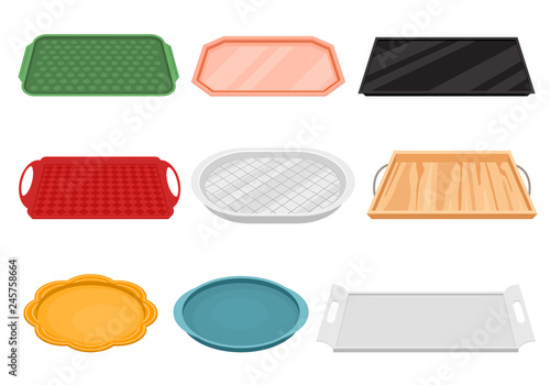 Cartoon Color Empty Food Tray Icon Set. Vector