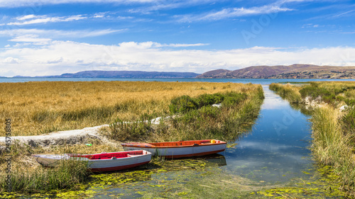 Two boats on lake Titicaca