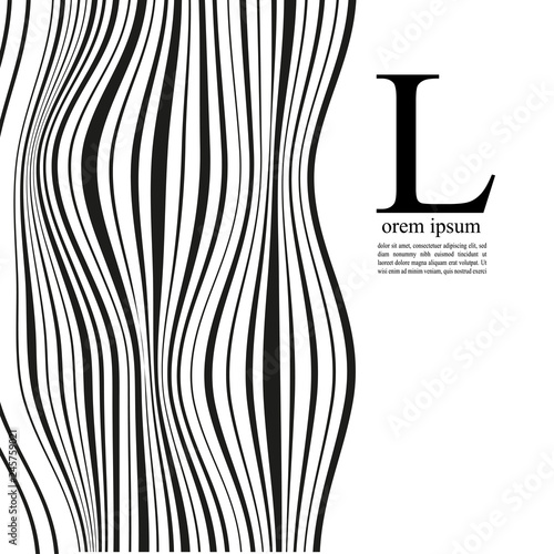 Оptical wave black and white. Curved stripes, illustration for meditation and psychology, philosophy.