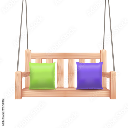 Realistic 3d Detailed Wooden Swing Bench. Vector
