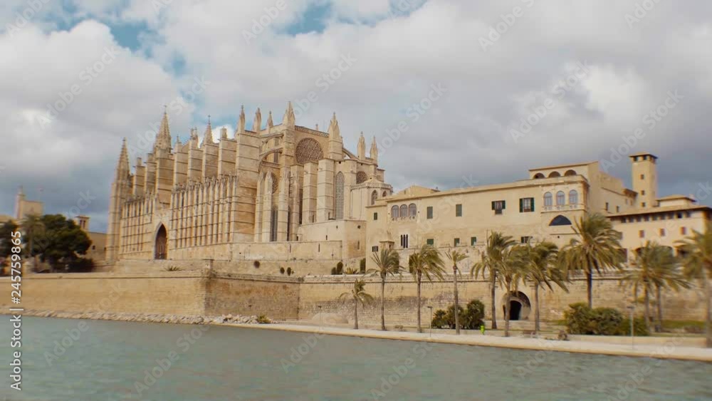 View on Cathedral of Santa Maria of Palma / Cathedral of St. Mary of Palma. Gothic Roman Catholic cathedral located in Palma de Mallorca / 4K Video Footage View on Cathedral of Santa Maria of Palma / Cathedral of St. Mary of Palma. Gothic Roman Catholic cathedral located in Palma de Mallorca / 4K Video Footage