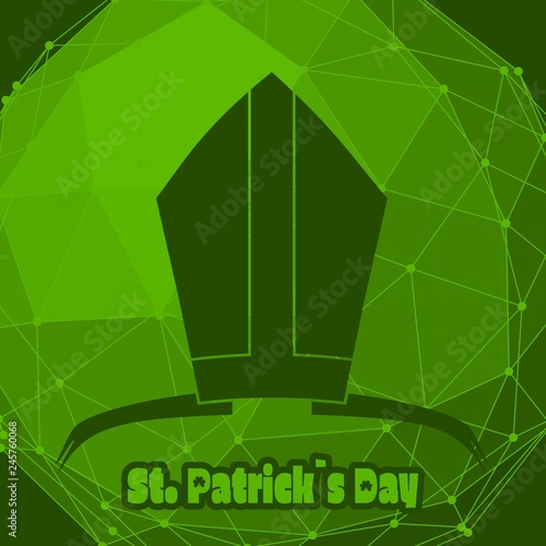 St. Patricks Day greeting card template. Bishop mitre with text. Connected lines with dots